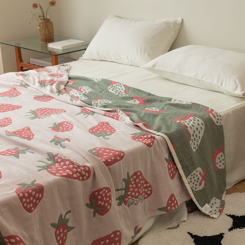 Couette douce à cinq couches en coton fraise