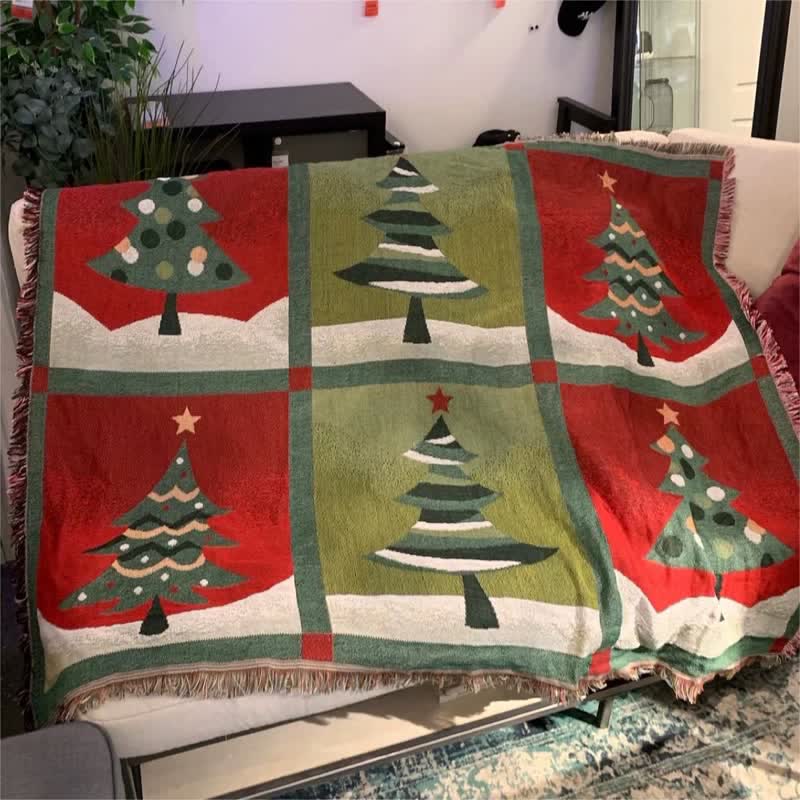 Couverture à pompons décorative pour sapin de Noël