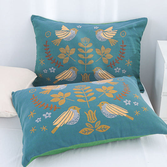 Taies d'oreiller en gaze de coton à motif floral bohème (lot de 2)