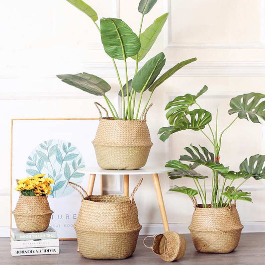 Panier en jonc de mer tissé Ownkoti, panier de rangement pour pots de fleurs (lot de 2)