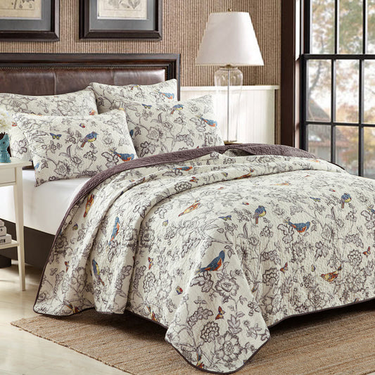 Couette avec fleurs printanières et oiseaux et taie d'oreiller