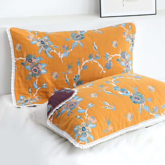 Serviette-oreiller en coton doux Ownkoti à motif floral rétro (lot de 2)