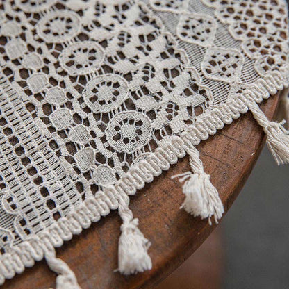 Rideau en coton beige à pompons creux