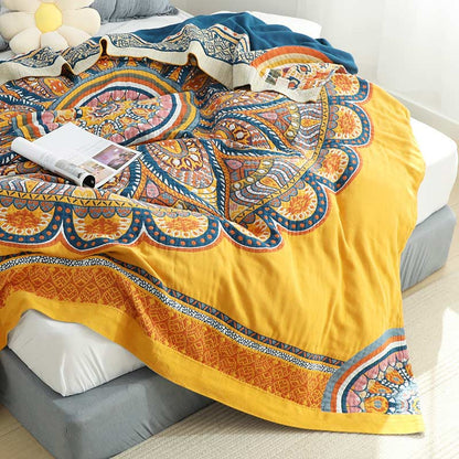 Couette d'été réversible bohème Ownkoti à fleurs jaunes