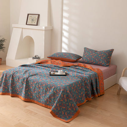 Couette réversible en coton avec motif pastoral de feuilles de ginkgo