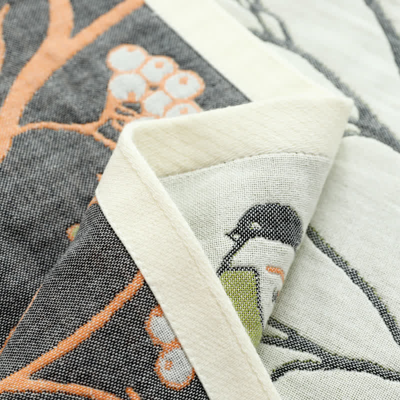 Serviette oreiller oiseau aubépine en gaze de coton (2 pièces)
