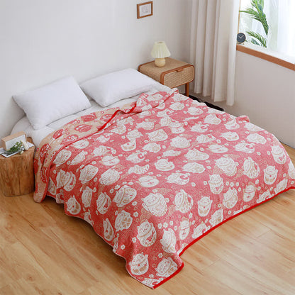 Couverture réversible respirante en gaze de coton avec motif chat