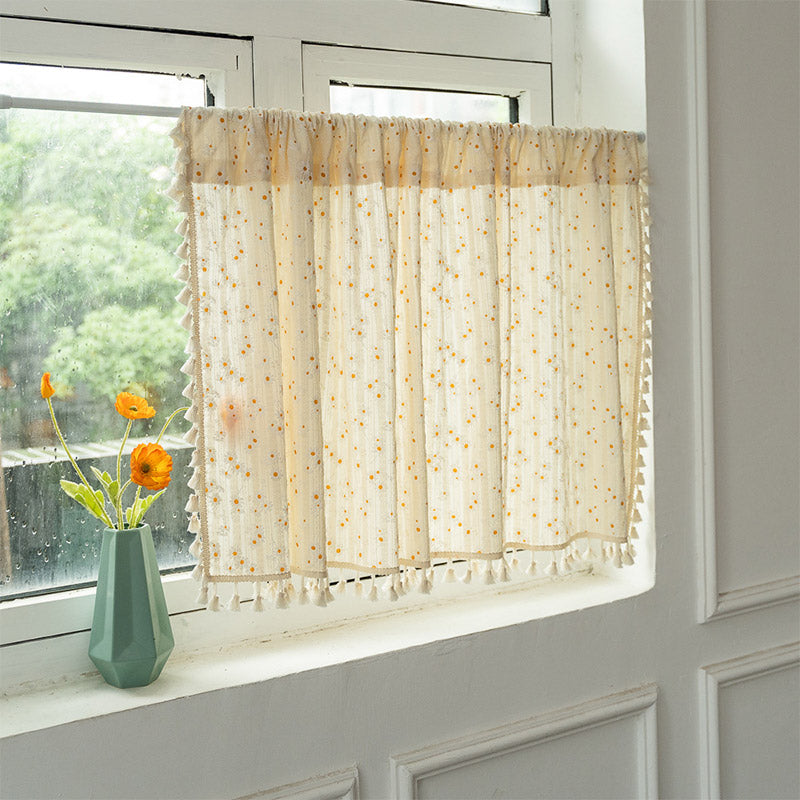 Rideau à plusieurs niveaux beige à motif marguerites