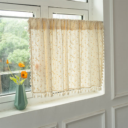 Rideau à plusieurs niveaux beige à motif marguerites