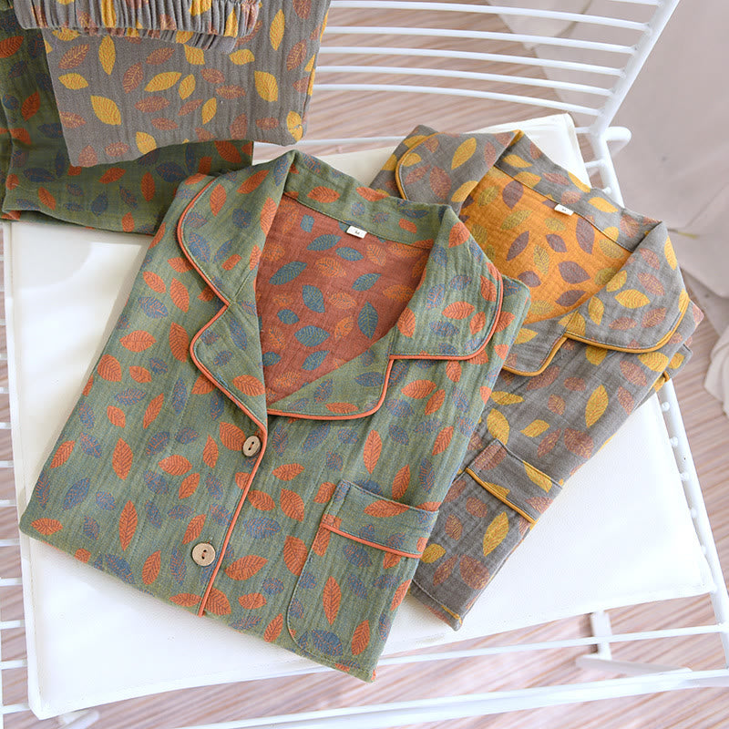 Ensemble de vêtements de détente en coton doux à imprimé feuilles