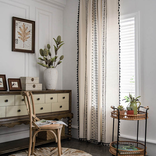 Rideaux semi-occultants Ownkoti en coton de style bohème avec un motif géométrique