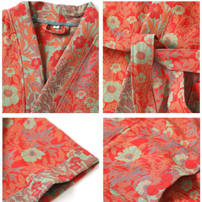Peignoir en coton à motif jacquard floral et ceinture