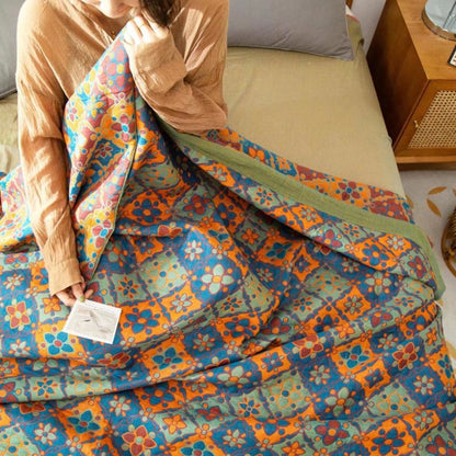 Couette réversible en coton à imprimé floral bohème