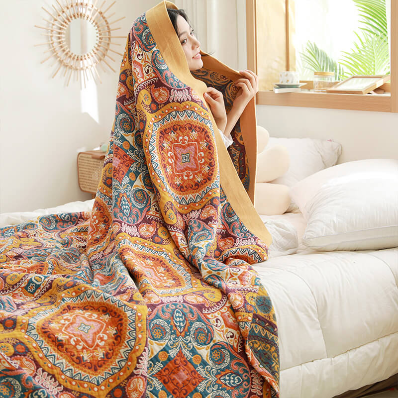 Couette confortable réversible en coton orange foncé
