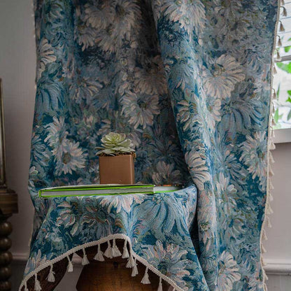 Rideau à pompons de style peinture à l'huile florale