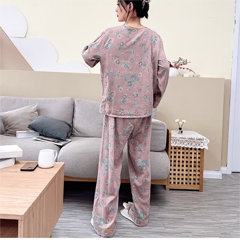 Ensemble pyjama en coton imprimé pivoine grande taille