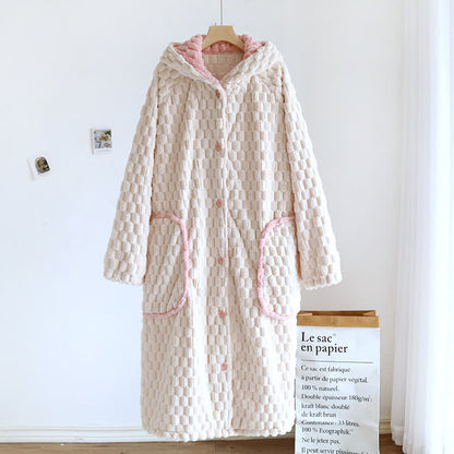 Peignoir en flanelle chaude de couleur unie avec capuche