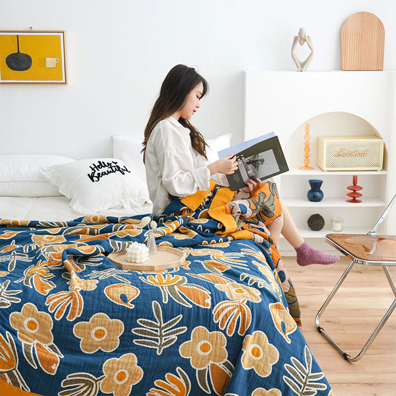 Couette double face en coton à motif floral