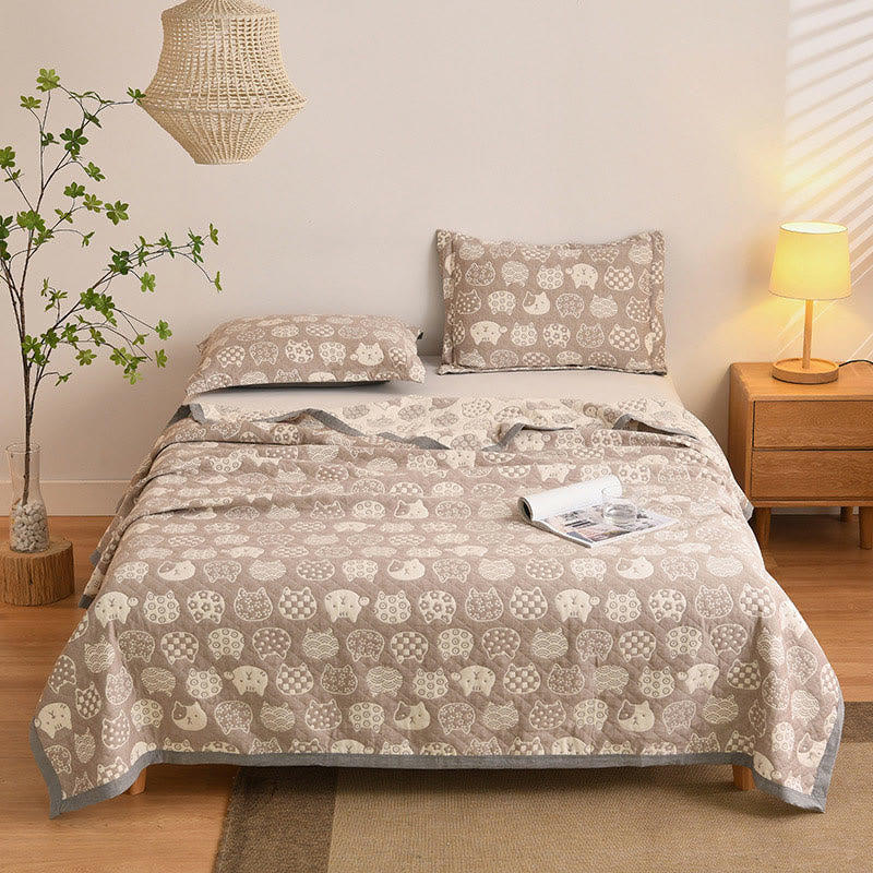 Ownkoti – Couette en gaze de coton grise à motif chat