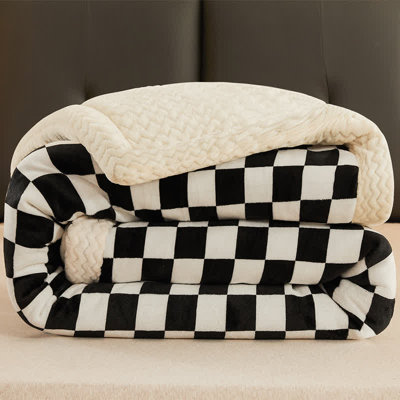 Couverture chaude en velours double face à motif damier