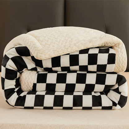 Couverture chaude en velours double face à motif damier