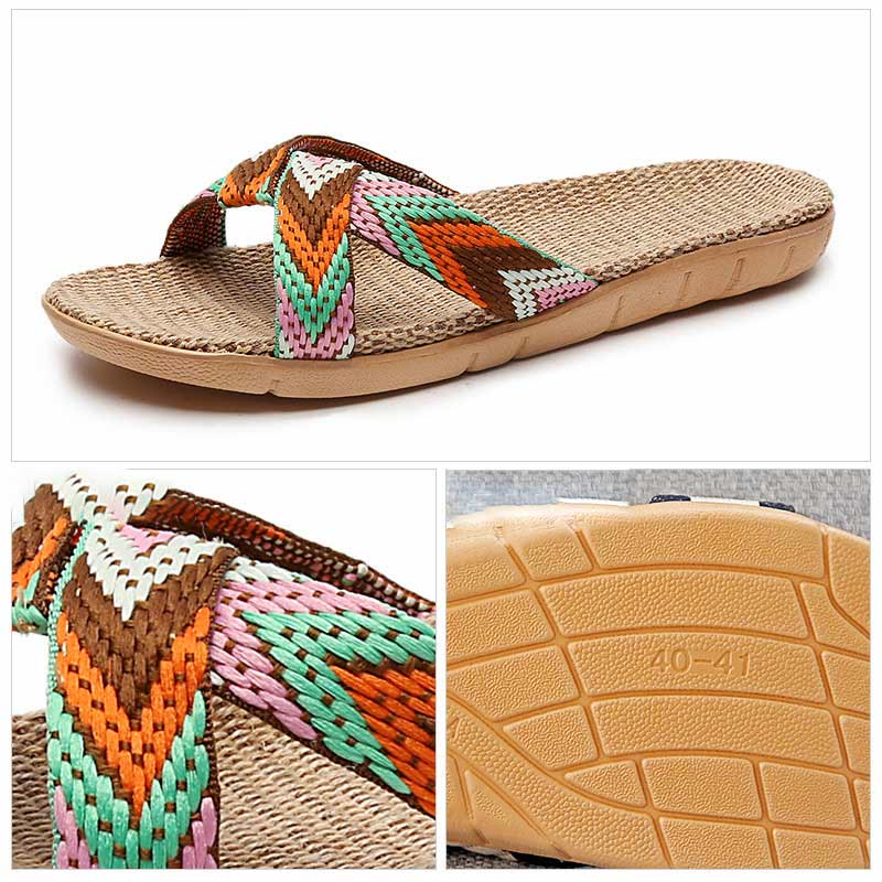 Chaussons antidérapants en lin Boho Cross