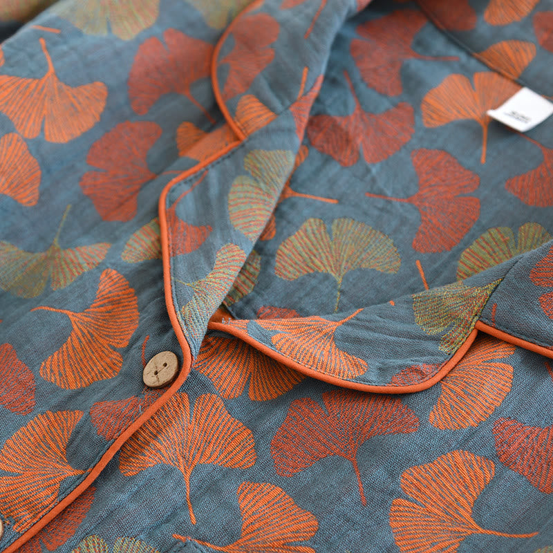 Ensemble de vêtements d'intérieur en coton avec bouton en forme de feuille de ginkgo - image 2
