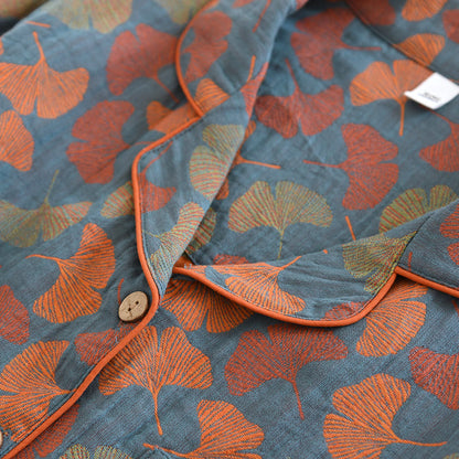 Ensemble de vêtements d'intérieur en coton avec bouton en forme de feuille de ginkgo - image 2