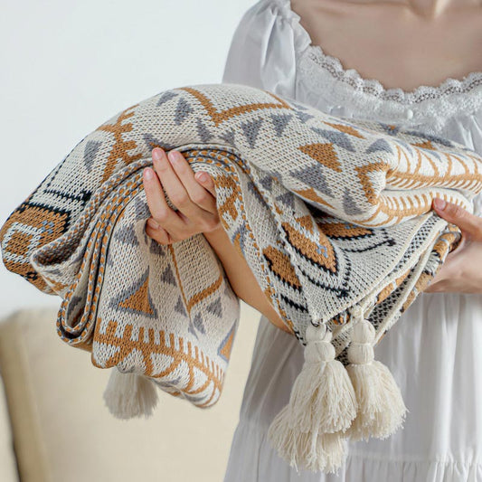 Couverture tricotée douillette Ownkoti avec motif à pompons