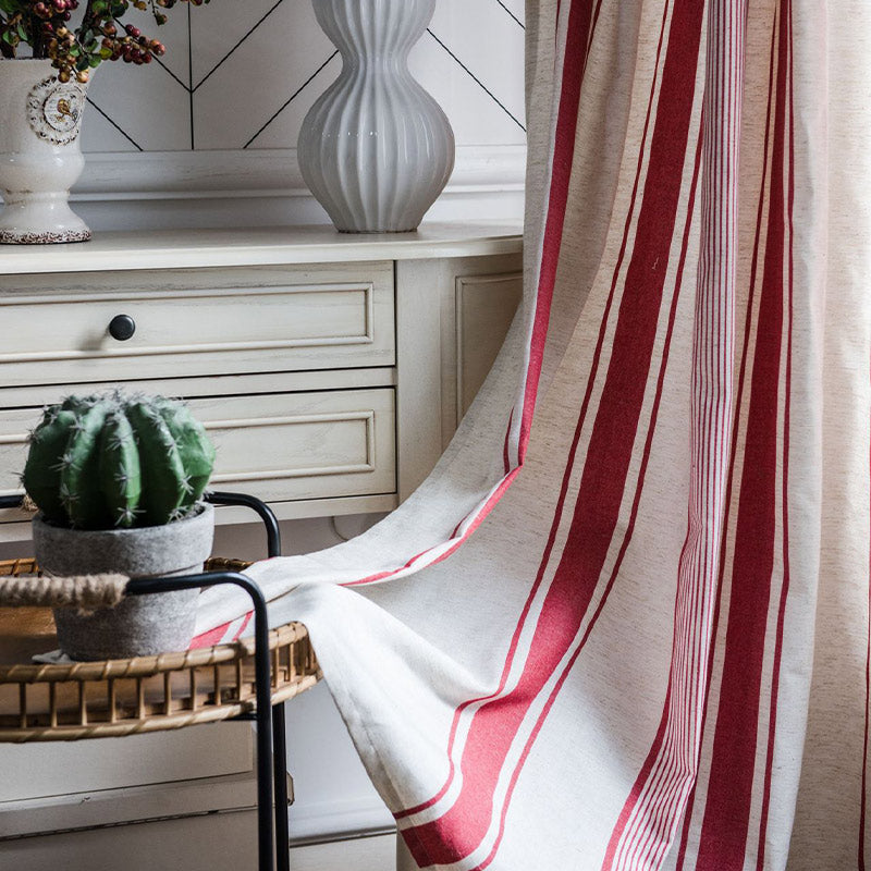 Rideaux en coton et lin rayés Colorblock Ownkoti