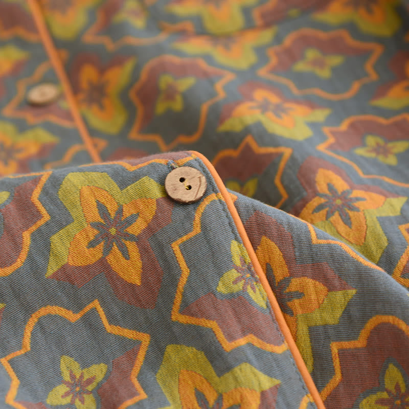 Ensemble de vêtements d'intérieur en coton avec revers à motif floral en losange