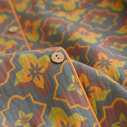 Ensemble de vêtements d'intérieur en coton avec revers à motif floral en losange