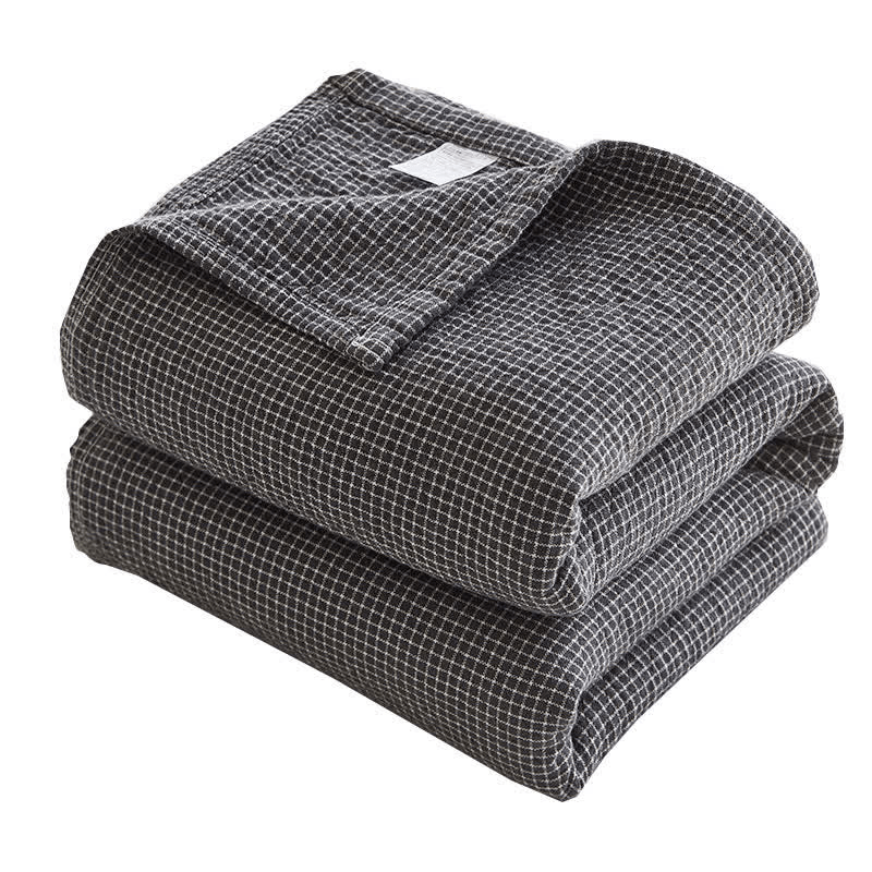 Couette réversible en coton à motif quadrillé uni
