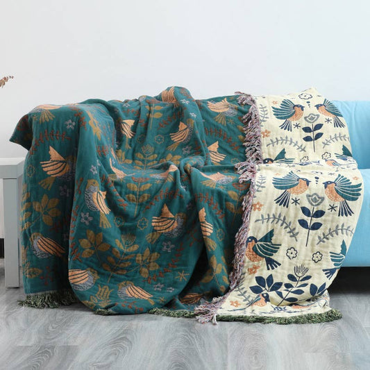 Couverture réversible respirante Ownkoti Boho avec fleurs et oiseaux