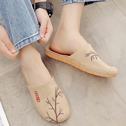 Chaussons confortables en lin brodés Plum Bossom