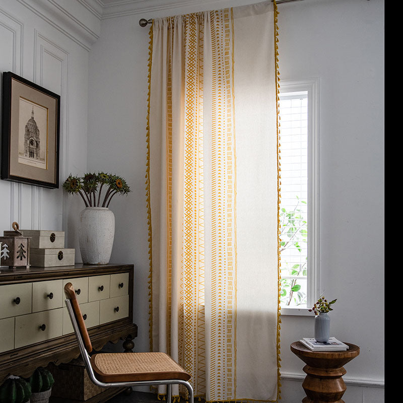 Rideaux semi-occultants Ownkoti en coton de style bohème avec un motif géométrique