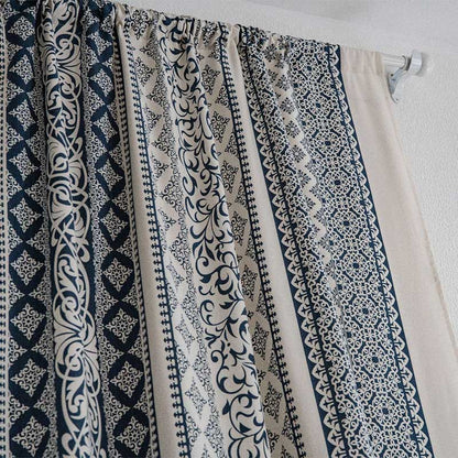 Rideau en coton et lin à motifs bleus