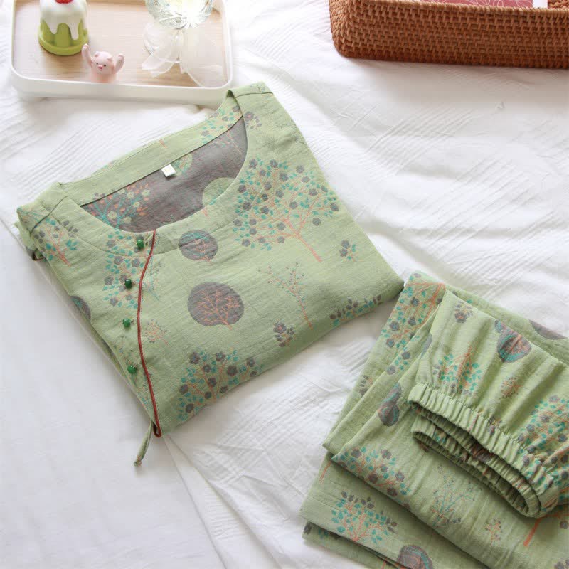 Ensemble de vêtements d'intérieur en coton jacquard avec imprimé feuilles d'arbre - image 3