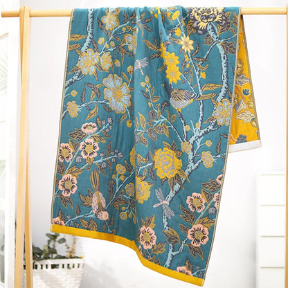 Serviette de bain réversible avec motif hibiscus aux couleurs vives