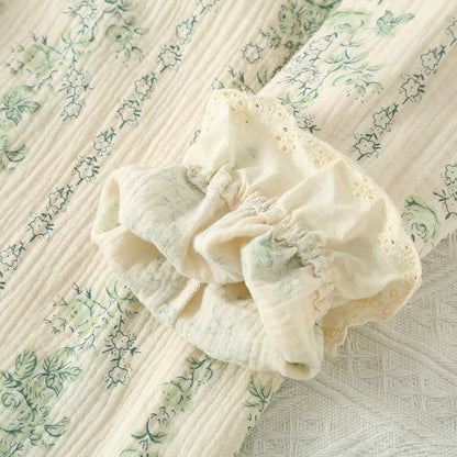 Chemise de nuit pastorale en gaze de coton double épaisseur