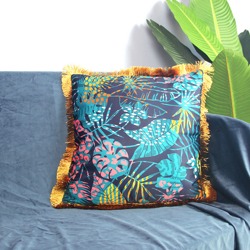 Housse de coussin de canapé à motif animalier et pompon