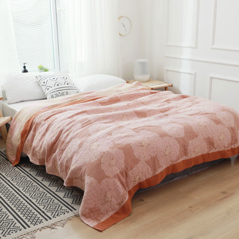 Couverture légère et réversible en coton à motif pivoine - Rose - 200 cm x 230 cm - image 5