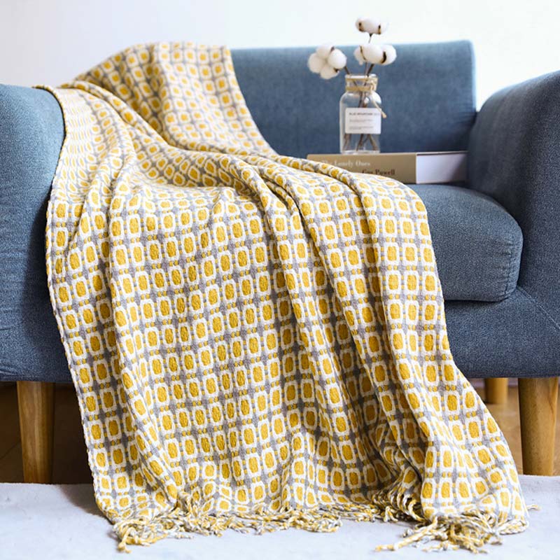 Couverture de canapé tricotée Ownkoti avec pompons