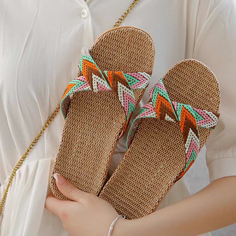 Chaussons antidérapants en lin Boho Cross