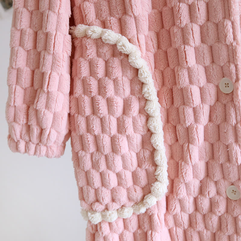 Peignoir en flanelle chaude de couleur unie avec capuche