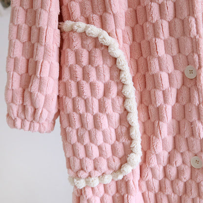 Peignoir en flanelle chaude de couleur unie avec capuche
