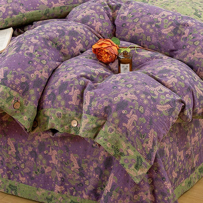 Parure de lit en coton violet à fleurs bohèmes (4 pièces)
