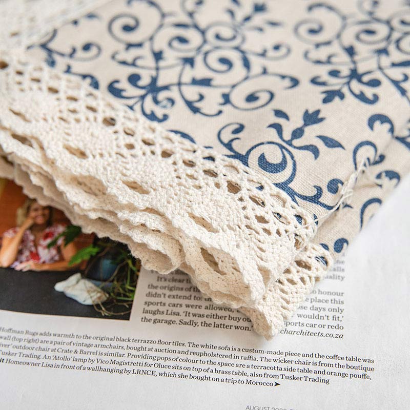 Rideau Boho Ownkoti à motif bleu, semi-occultant