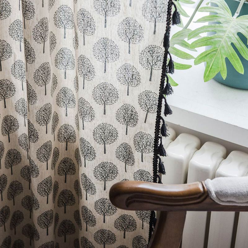 Rideau en coton et lin de style campagnard avec motif d'arbre