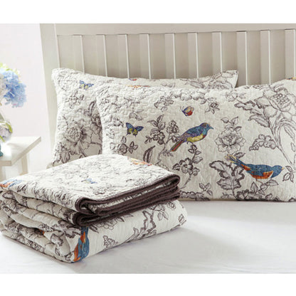 Couette avec fleurs printanières et oiseaux et taie d'oreiller